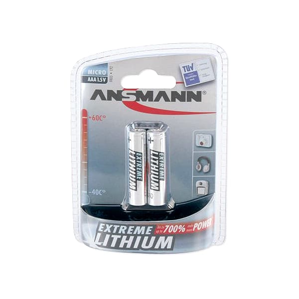 Ansmann AAA / LR03 1.5V Lithium Batteries for Alarm Sensors, 2-Pack