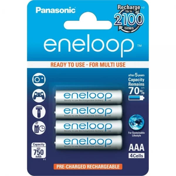 Panasonic Eneloop AAA LR03 Rechargeable Ni-MH Batteries 800mAh, Pack of 4