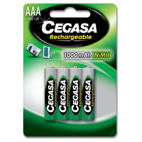 Cegasa AAA LR03 1.2V Rechargeable Ni-MH Batteries 1000mAh, Pack of 4