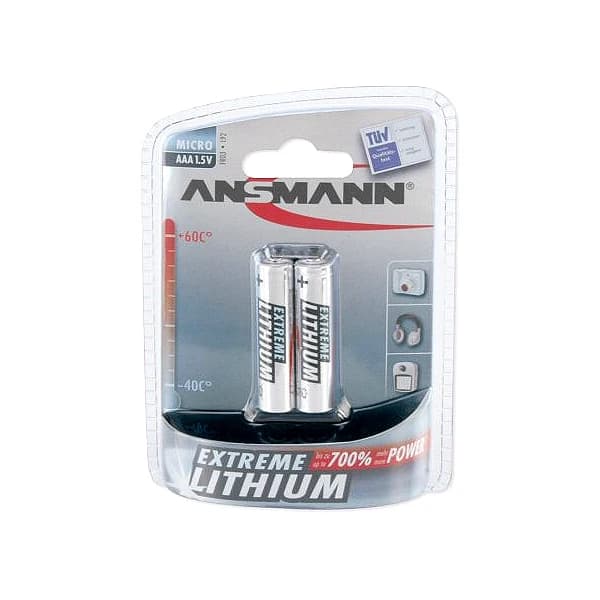 Ansmann AAA / LR03 1.5V Lithium Batteries for Alarm Sensors, 2-Pack