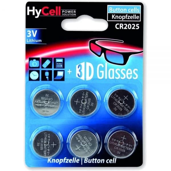 HyCell CR2025 3V Lithium Coin Cells, Pack of 6